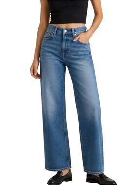 Quince Bella Stretch Relaxed Straight Jeans High Rise Blue Size 31 NWOT